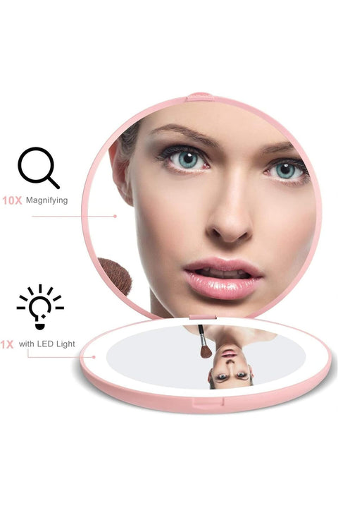 Led Lighted Compact Makeup Mirror, 1X 10X Magnification, Portable Pocket Handheld Travel Mirror, Dimmable Touch Screen Switch, Foldable Cosmetic Accessory for Handbag Purse Gift for Her
