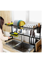 Dish Drying Rack Over the Sink - 2 Tier Compact Kitchen Organizer and Storage Space Saver for Counter - Dish Drainer and Utensil Holder (Stainless Steel, Black Dish Rack)
