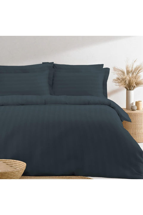 Cotton Striped Double Duvet Cover 200x200 cm Dark Grey, 300 Thread Count Soft 100% Long Staple Cotton Sateen Weave Quilt Cover with Button Closure (Dark Grey Bedding Set - 3 pc)