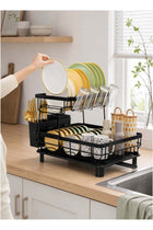 Dish Rack, 2 Tier Rustproof Large Capacity Dish Drying Rack with Automatic Drainage, Multi-functional Storage Organizer for Kitchen Counter