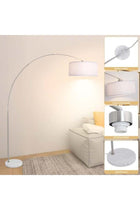 Modern Arc Floor Lamp 208cm Tall with Adjustable Lamp Head, Fabric Shade, Marble Base, E27 Socket