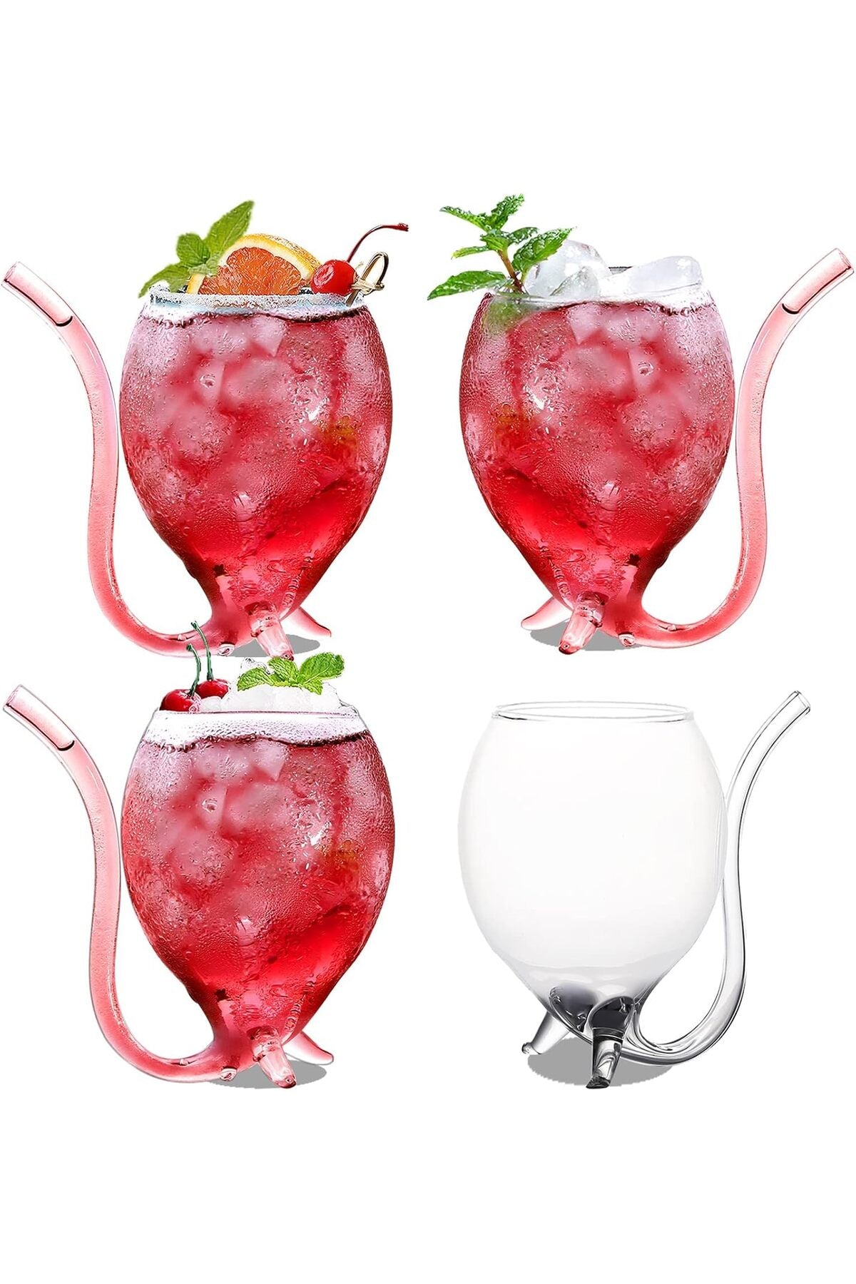 Vampire Wine Glass, 12oz Set Of 4 Creative Cocktail Glasses with Built-in Straw