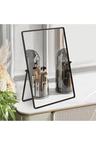 Black Table Mirror - Portable Vanity Metal Framed Rectangular Desk Mirror with Stand for Bedroom, Living Room, Office - 30x22cm