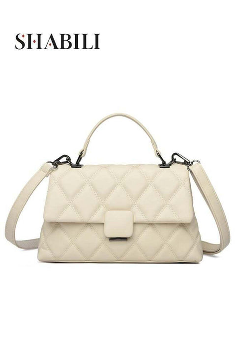 Women PU Large Capacity Multi Pocket Quilted Stitch Shoulder Crossbody Tote Satchel Handbag