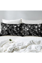 Boy Kids Geometry Square Lattice Bedding Double Duvet Cover Sets Bed Zipper White Black 200×200cm