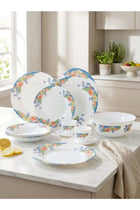 Florine 38 Piece Dinner Set includes 6 x 25cm Dinner Plates, 6 x 21cm Soup Plates, 6 x 19 cm Dessert Plates, 6 x 12 cm Soup Bowls, 1x 25cm Salad Bowl + 1 x 33 cm Oval Platter, 6 x 22cl Teacups