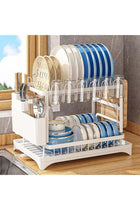 Dish Drying Rack, Multifunctional Dish Rack, Rustproof Kitchen Dish Drying Rack with Drainboard, Space-Saving 2-Tier Dish Drying Rack with Utensil Holder & Cup Holder for Kitchen Counter (Whit