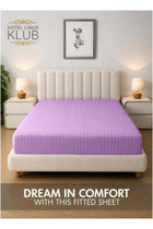 1-Piece Microfiber Fitted Sheet Striped, Color Lilac, Design Soft Fabric Deep Pocket Elastic Edge Bed Linen