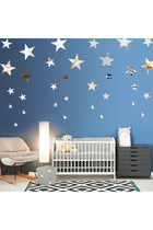 32 Pcs Star Mirror Wall Stickers 3D Acrylic Star Mirror Wall Decal Removable Stars Sticker for DIY Home Living Room Bedroom Wall Decor (Silver)