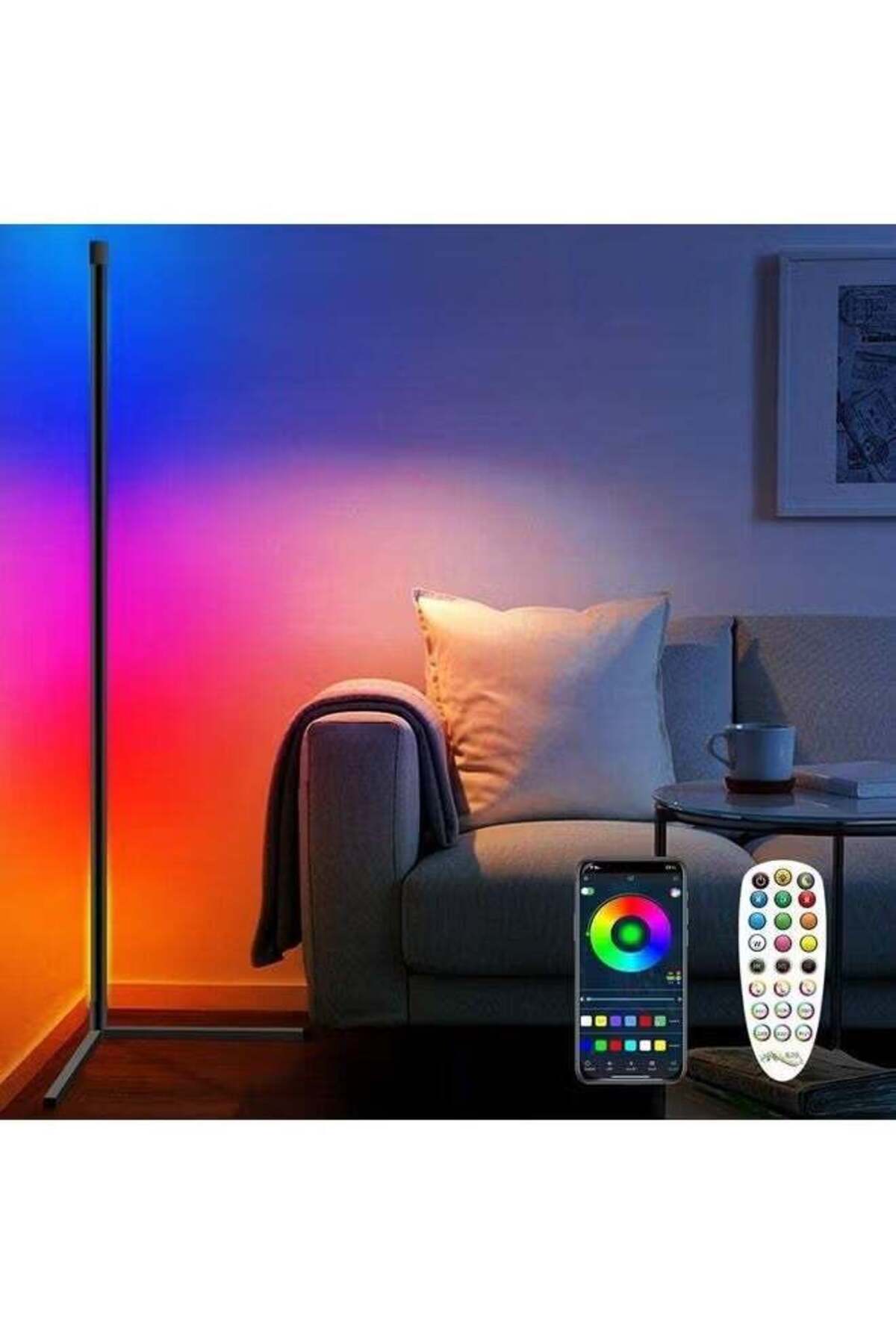 Remote Control RGB LED Corner Floor Lamp Multicolour 142cm