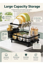 Dish Rack, 2 Tier Rustproof Large Capacity Dish Drying Rack with Automatic Drainage, Multi-functional Storage Organizer for Kitchen Counter
