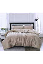 Cotton Duvet Cover Set Zippered Closure Including Pillowcases Twin, Light Brown, Coverset Zippered