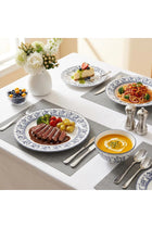 Shallow By ROSA Porcelain 12-Piece Dinner Set Crockery Dinnerware with Plates, Side Plates & Bowls | Stackable Tableware for Ramadan Iftar, Family Dining & Everyday Use | Service for 4