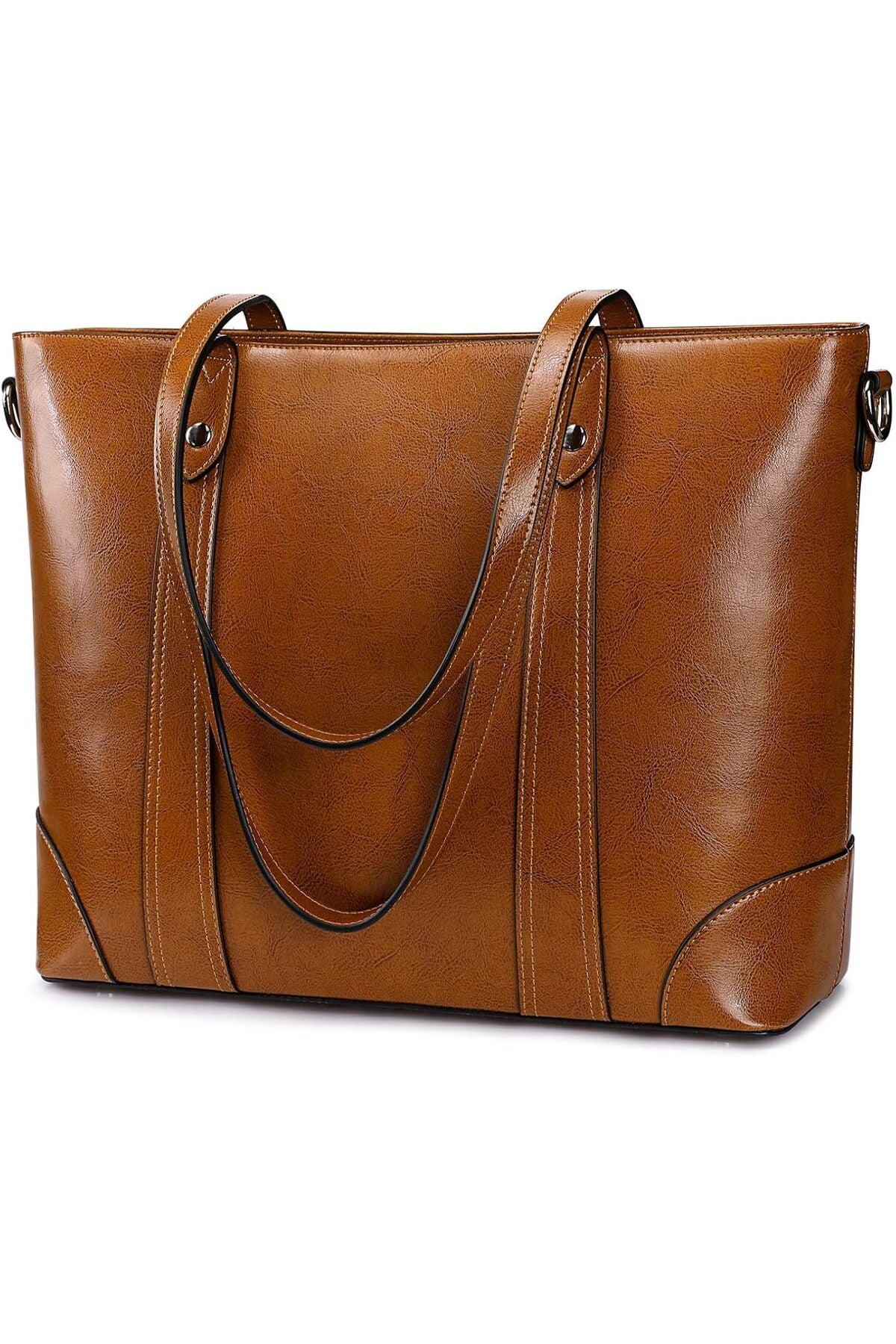 S-ZONE Leather Tote Bag for Women Office Shoulder Handbag 15.6 Inch Work Laptop Briefcase