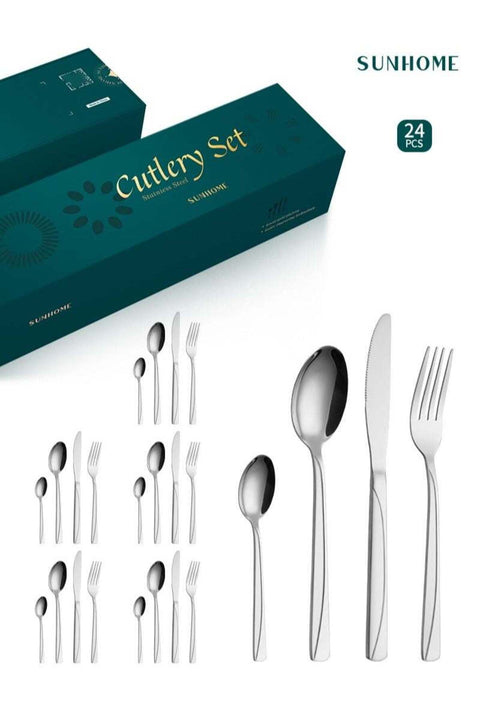 24-Piece Stainless Steel Cutlery Set Kitchen Utensil Western Tableware Silver