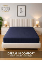 1-Piece Microfiber Fitted Sheet Striped, Color Navy Blue, Design Soft Fabric