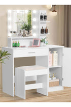 Bedroom Makeup Dressing Table with 1 Drawer, 1 Cabinet and 2 Separate Storage Shelves, 3 Lighting Modes and Adjustable Brightness, 90*40*137CM (Does Not Include Dressing Stool)