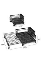 Extendable Dish Rack, Large Sink Drying Dish Drainer for Kitchen Counter, Stainless Steel Dish Strainer with Utensil Holder, Black