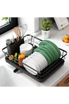 Black Stainless Steel Dish Drying Rack With Cutlery Holder Space Saving Kitchen Organizer