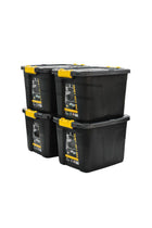 4 Pack 42 Liter Heavy Duty Indoor and Outdoor Storage Box Container, Made in UK, Tote with Durable Latches and Lid, Stackable Bin, for Home, Balcony, Garden, Poolside, Garage, Office - STR-762