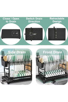 2-Tier Stainless Steel Dish Drying Rack, Kitchen Dish Drainer with Utensil, Cup & Cutting Board Holder, Rustproof Countertop Organizer, Black + Free 600ml Fairy