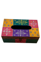Handpainted Multicolor Wooden Tissue Box Rectangular Napkin Holder, Facial Tissue Pumping Paper Dispenser Desk Organizer Storage Box Home Office Supplies (Handpainted Multicolor)