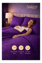 3‑Piece Striped Microfiber Flat Bed Sheet Set, suitable for Queen and King sizes, 220x240cm – Soft Breathable Flat Sheet with 2 Pillowcases 50x70cm, Purple Microfiber Purple 220x240cm