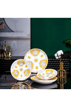 12-Piece Gold and White Floral Pattern Ceramic Dinnerware Set