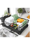 Stainless Steel Dish Drying Rack with Drainboard & Utensil Holder - Large Capacity, Rustproof Kitchen Counter Organizer with Swivel Spout & Removable Tray (Black)