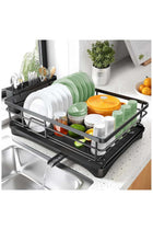 Stainless Steel Dish Drying Rack with Drainboard & Utensil Holder - Large Capacity, Rustproof Kitchen Counter Organizer with Swivel Spout & Removable Tray (Black)