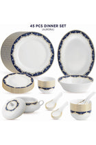 Aurora Collection 45 Pcs Dinner Set | Elegant Floral Pattern In Royal Blue With Real Gold Plated Premium Porcelain | Dishwasher Safe