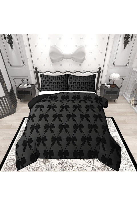 Cute Bow Duvet Cover Double Duvet Cover Black Bow Kawaii Bedding Set Breathable Soft Lightweight Microfiber Princess Bedroom Decoration