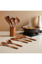 CENXI Wooden Cooking Spoons, Cooking Utensils 6pcs, Natural Teak Wooden Spatulas, with Utensils Holder