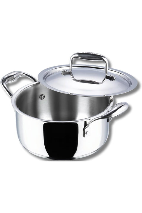 Platinum Triply Stainless Steel Saucepot with Lid - 5 Litre, 24cm| 2.5mm Thick|SAS Bottom|Biryani Pot |Induction and Gas Base, Silver