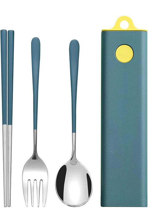 4 Pcs Portable Cutlery Set, Travel Cutlery, Stainless Steel Flatware Set with Case, Fork Spoon Chopsticks Utensils Set, for Home/Office/Party/Travel, Dishwasher Safe