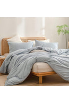 Duvet Cover Set 100% Washed Cotton Linen Feel Super Soft Comfortable Chic Lightweight 2 PCs Home Bedding Set Solid Cornflower Blue Twin/Twin XL