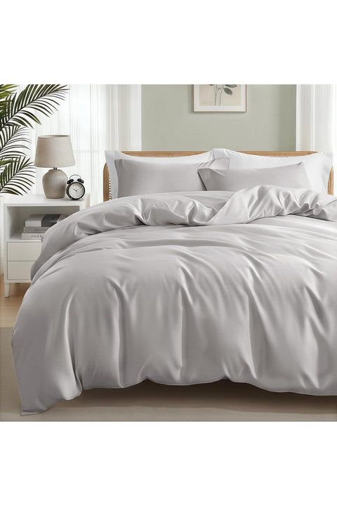 Queen Size Duvet Cover Set 3 Pieces Reversible Bedding Set, Light Grey