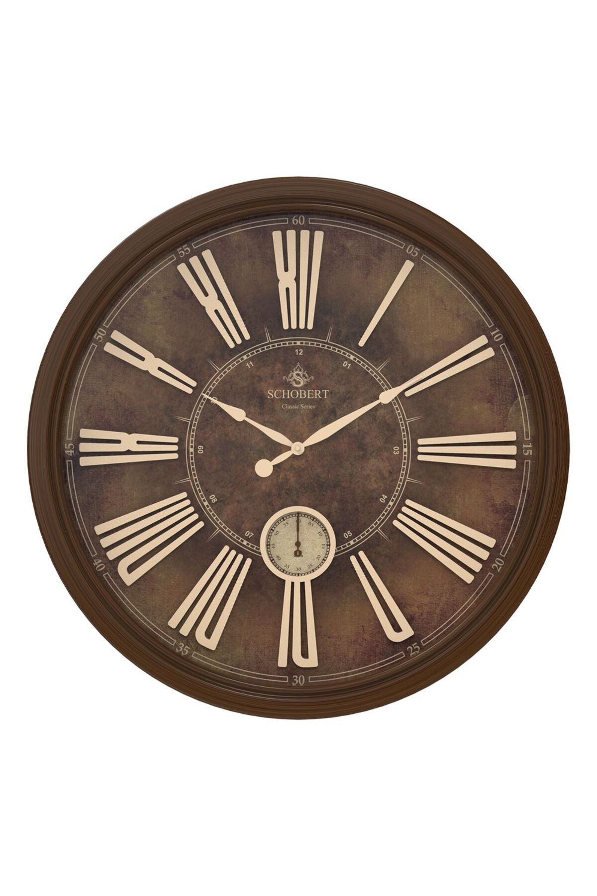 Solid Wood Frame Modern Round Design Wooden Wall clock 6433 Italian Design 60cm Silent Silky Move Sub-Second Hand