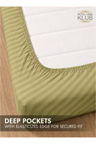 1-Piece Microfiber Fitted Sheet Striped,Color: Olive, Queen (150x 200 cm),Design Soft Fabric Deep Pocket Elastic Edge Bed Linen