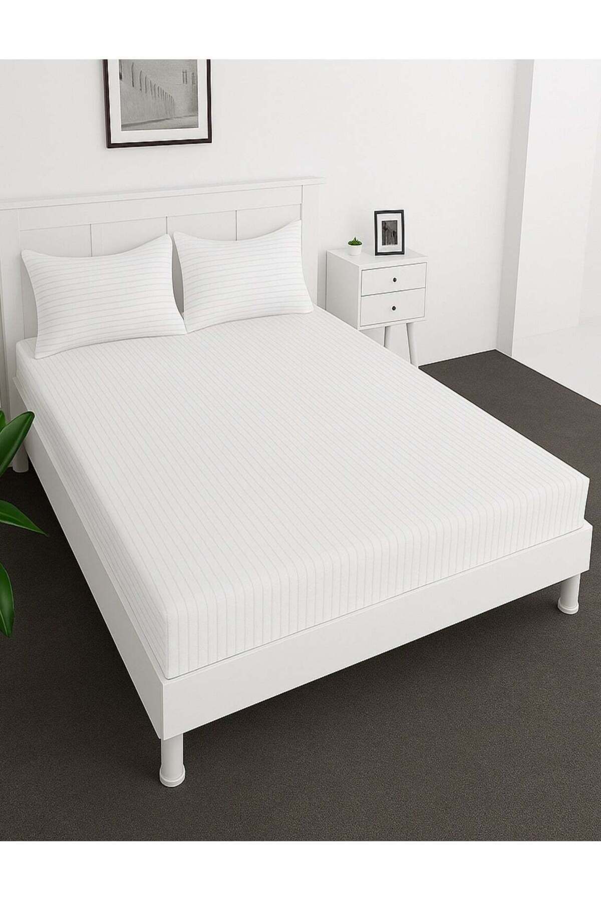 Deep Fitted Bed Sheet +2Pcs Pillow Covers, King/Queen/Double/Single Sizes, Color White, Depth 30cm