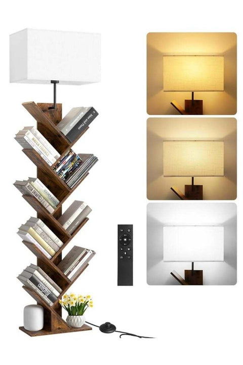 9-Tier Wooden Bookshelf with Built-in Lighting, Remote Control & Timer, Dimmable Tall Floor Book Shelf