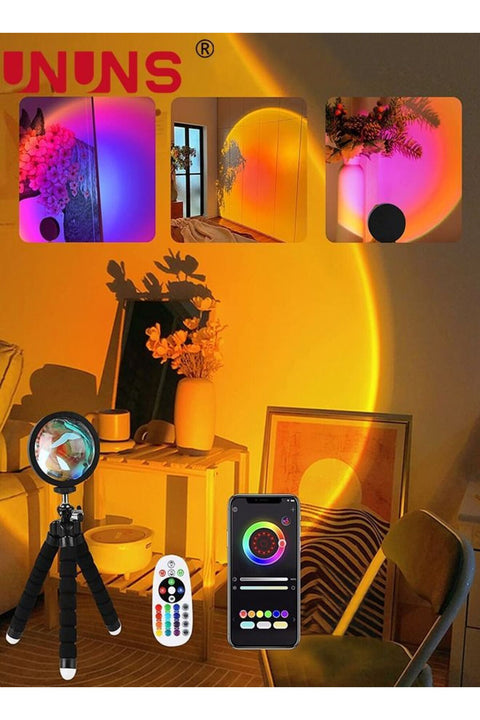 LED Sunset Lamp,16 Colors LED Sunset Projection Lamp Remote Control,Sunset Lamp Projector 360 Degree Rotation,APP Control Multicolor Sunset Projection Lights