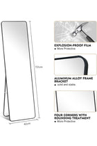 SKY-TOUCH Full Length Mirror 151x42cm, Floor Mirrors with Aluminum Alloy Frame Free-Standing Leaning Large Bedroom Dressing Mirror, Full Body Mirror with Stand for Living Room,Bedroom,Black