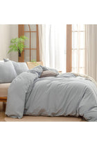 Duvet Cover Set 100% Washed Cotton Linen Feel Super Soft Comfortable Chic Lightweight 2 PCs Home Bedding Set Solid Cornflower Blue Twin/Twin XL