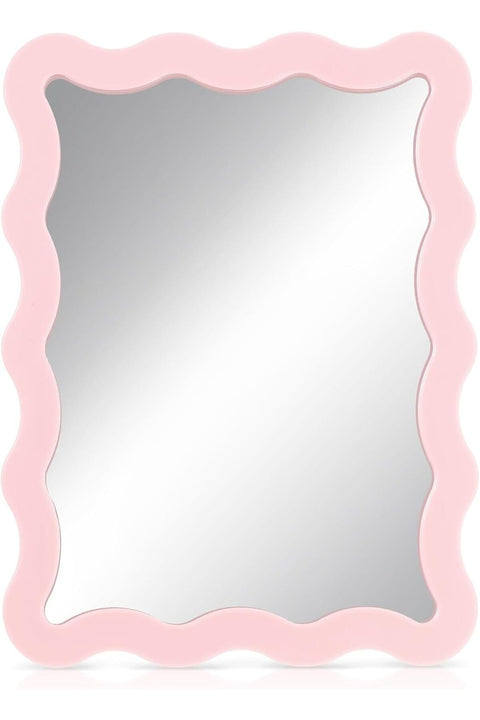 Scalloped Magnetic Locker Mirror, 5''x7'' Small Real Glass Makeup Mirror with Magnetic Backing for School Locker, Bathroom, Household Refrigerator, Locker Accessory (Light Pink)
