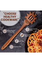 Wood Pasta Spoon, 13 Inch Long Hand Wooden Noodle Ladle, Slotted Spaghetti Fork, Pasta Serving Utensils