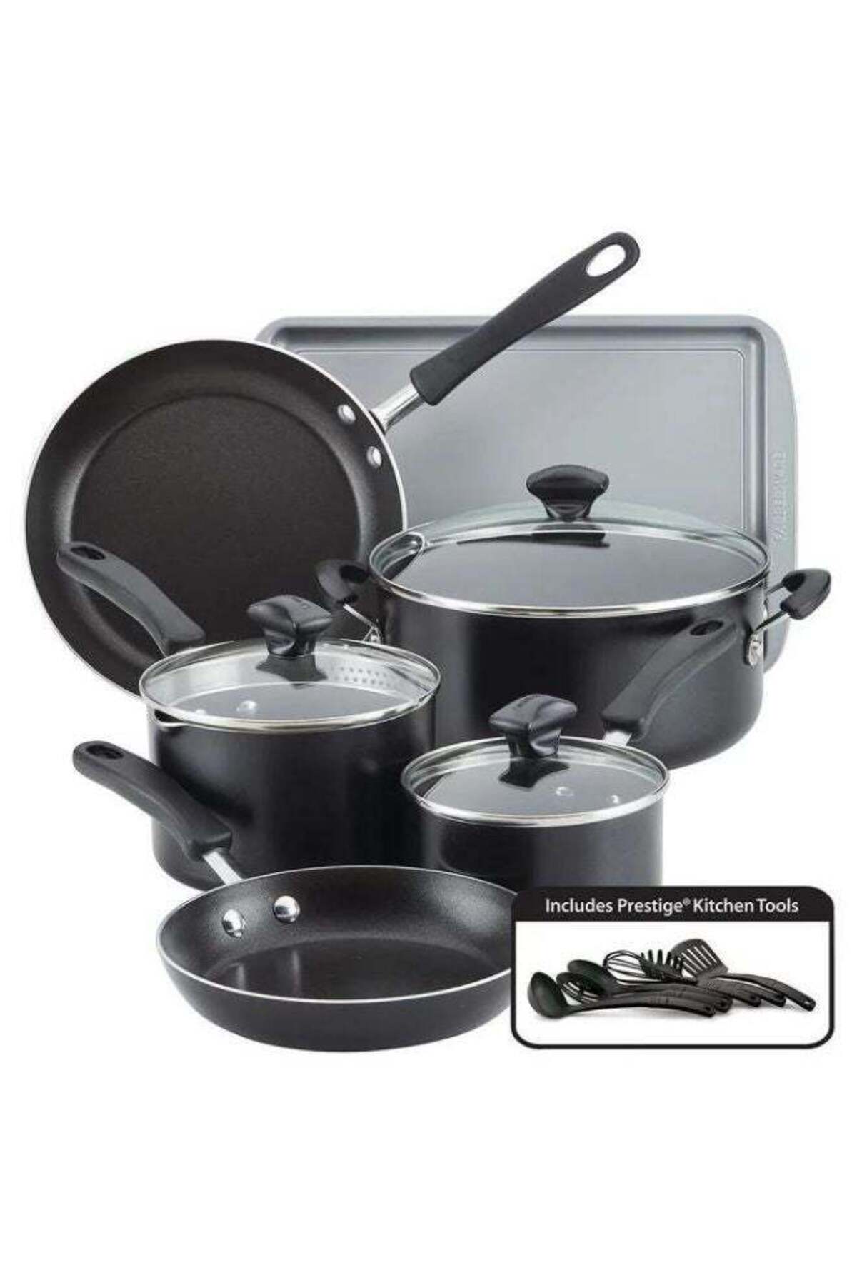 Farberware Non-Stick Cookware Set 15 Piece | Cookstart Diamond Max Nonstick Cookware | Pots and Pans Set with Glass Lids