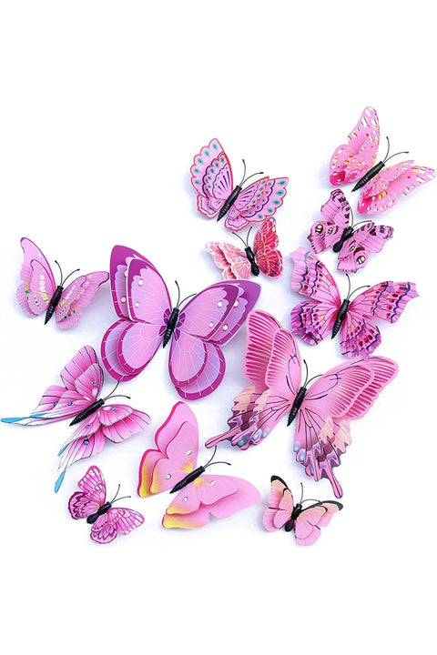 3D Butterfly Wall Decor, 24 Pcs Double Layer Butterfly Decorations for Party Decorations Locker Decor Refrigerator Decal, Reusable (Pink)