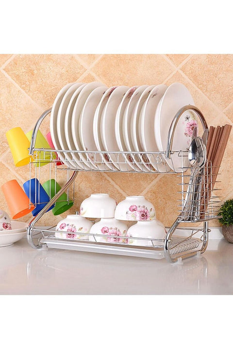 Dish Rack 2 Tier Dish Drainer Draining Board Draining Rack Cup Bowl Holder Chopsticks Rack Cutting Board Holder