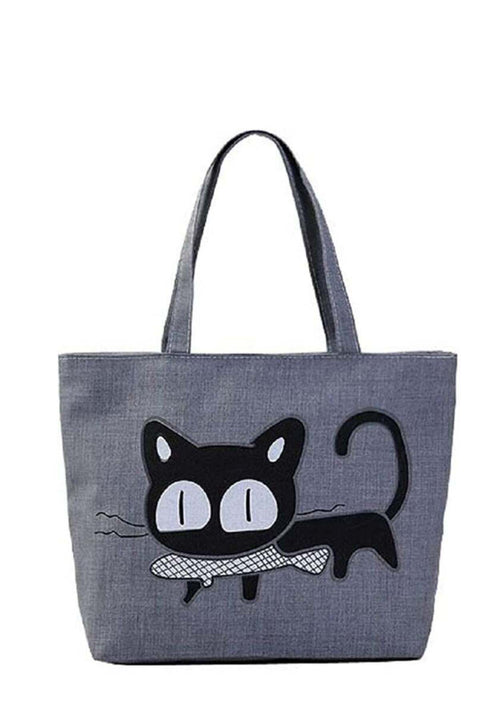 Tote Bag Canvas Cute Cat Handbag Large Shopping Bag Reusable Grocery Beach Bag with Zipper for Women Girls